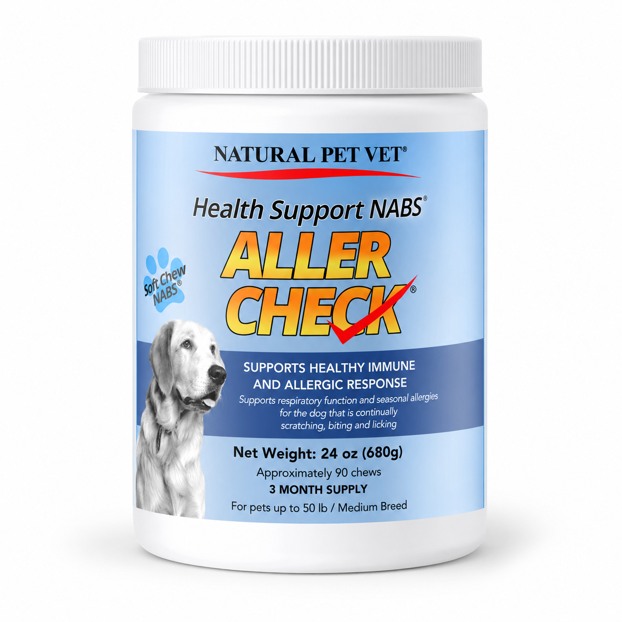 Pet Aller Check – 24 oz | 3-Month Supply for Pets Up to 50 lbs (Medium Breed)